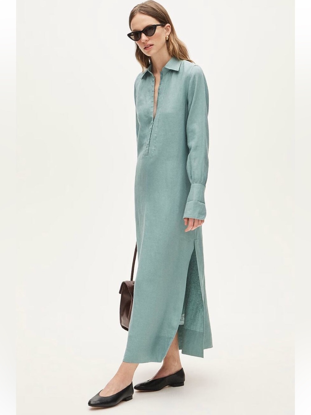 NWT J. Crew Tunic Shirt-dress Linen Green Long Sleeve Coastal Cottagecore Maxi